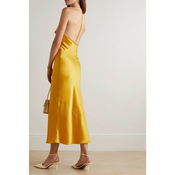 NEW! Reformation Torin Silk Dress TURMERIC size L - Picture 3 of 8